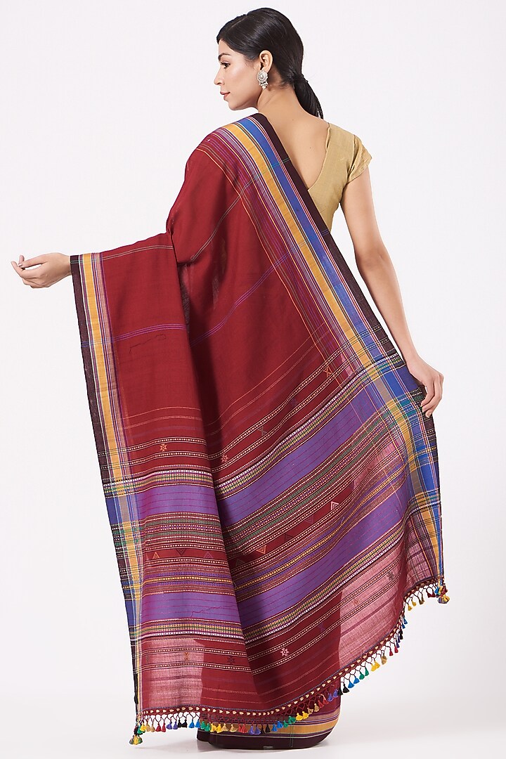 Cadmium Red Cotton Handwoven Festive Saree by Peeli Kothi at Pernia's Pop Up Shop