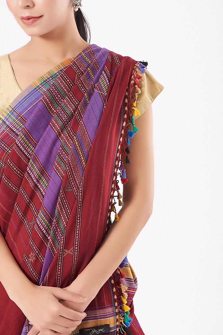 Cadmium Red Cotton Handwoven Festive Saree by Peeli Kothi at Pernia's Pop Up Shop