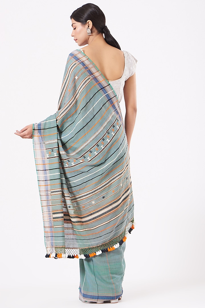 Mint Green Cotton Handwoven Festive Saree by Peeli Kothi at Pernia's Pop Up Shop