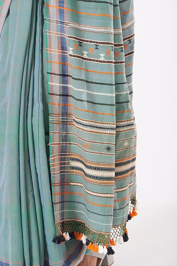 Mint Green Cotton Handwoven Festive Saree by Peeli Kothi at Pernia's Pop Up Shop