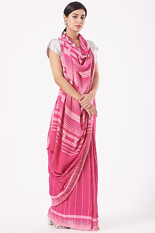 Blush Pink Cotton Handwoven Saree by Peeli Kothi