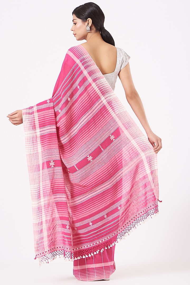 Blush Pink Cotton Handwoven Festive Saree by Peeli Kothi at Pernia's Pop Up Shop