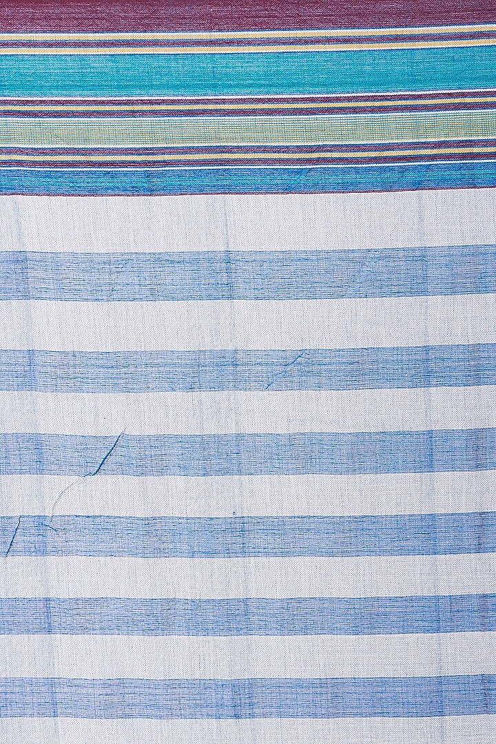 White & Blue Cotton Handwoven Checkered Festive Saree by Peeli Kothi at Pernia's Pop Up Shop