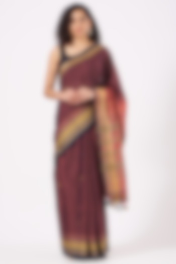 Wine Cotton Handwoven Saree by Peeli Kothi at Pernia's Pop Up Shop