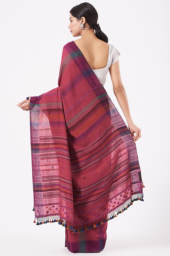 Cherry Tomato Cotton Handwoven Festive Saree by Peeli Kothi at Pernia's Pop Up Shop