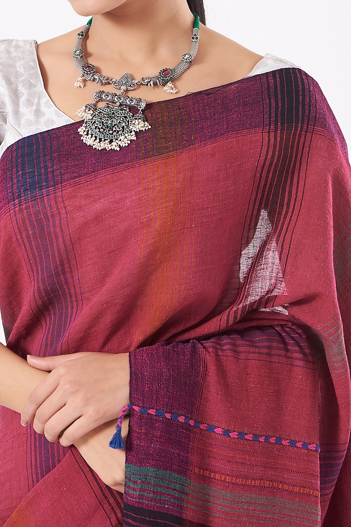 Cherry Tomato Cotton Handwoven Festive Saree by Peeli Kothi at Pernia's Pop Up Shop