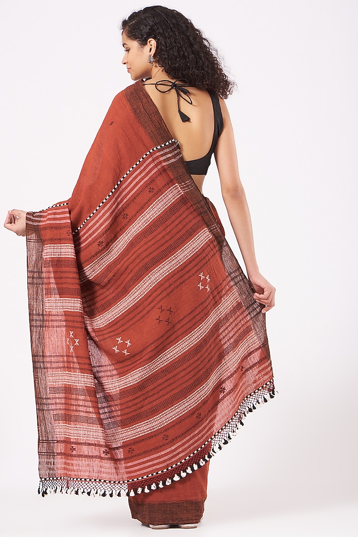 Reddish-Orange Cotton Festive Saree by Peeli Kothi at Pernia's Pop Up Shop