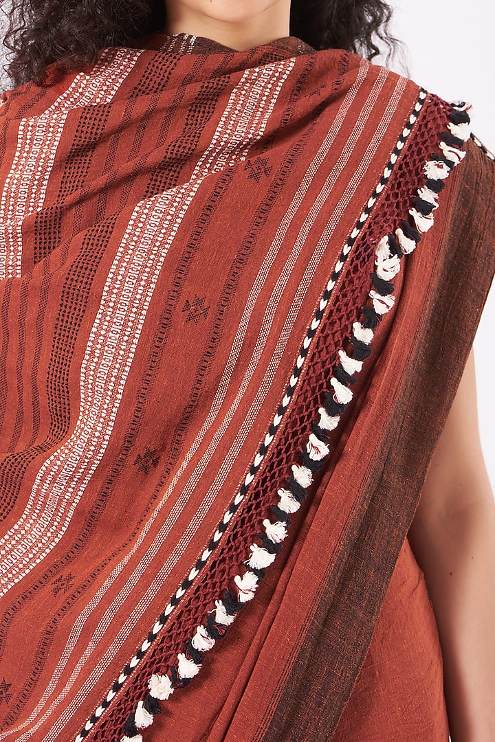 Reddish-Orange Cotton Festive Saree by Peeli Kothi at Pernia's Pop Up Shop
