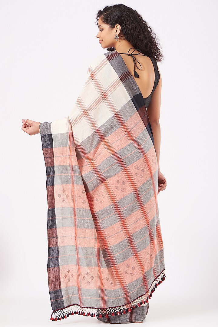 White & Red Cotton Festive Saree by Peeli Kothi at Pernia's Pop Up Shop