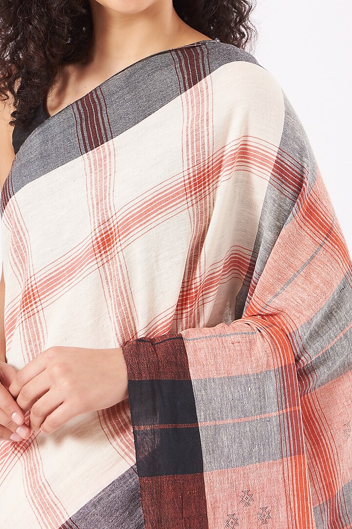 White & Red Cotton Festive Saree by Peeli Kothi at Pernia's Pop Up Shop