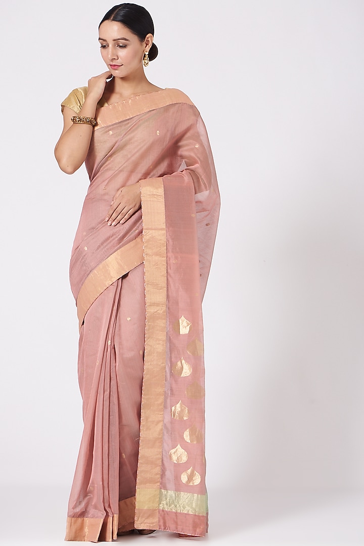 Rose Pink Banarasi Silk Saree Set by Peeli Kothi
