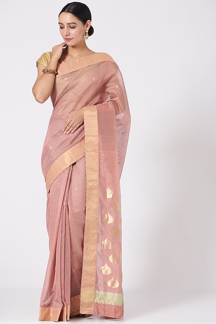 Rose Pink Banarasi Silk Festive Saree Set by Peeli Kothi at Pernia's Pop Up Shop