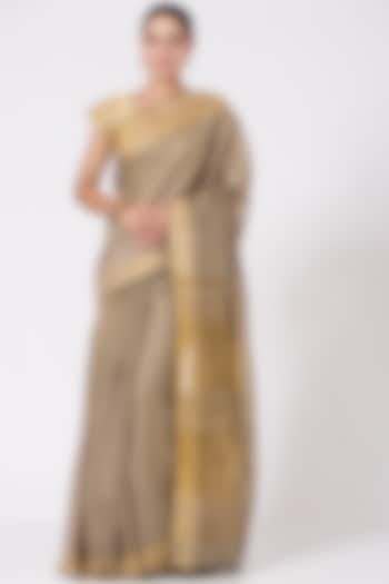 Dark Beige Kosa Silk Festive Saree Set by Peeli Kothi at Pernia's Pop Up Shop