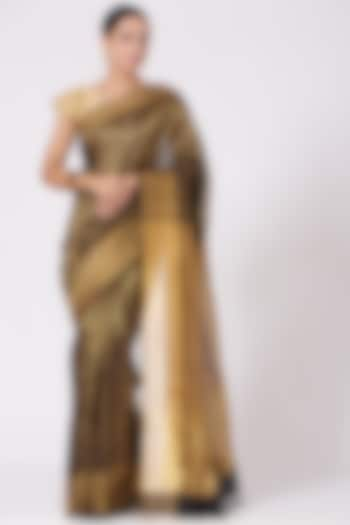 Black Kosa Silk Striped Saree Set by Peeli Kothi at Pernia's Pop Up Shop