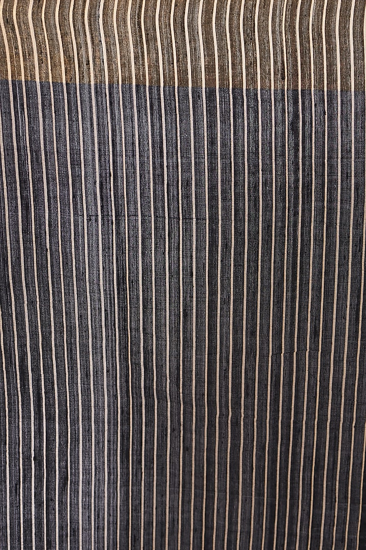 Black Kosa Silk Striped Festive Saree Set by Peeli Kothi at Pernia's Pop Up Shop