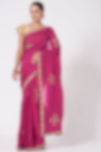 Pink Hand Embroidered Saree Set by Peeli Kothi