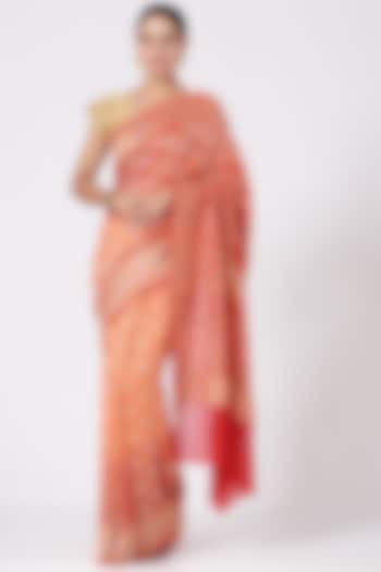 Red & Yellow Handcrafted Bandhani Saree Set by Peeli Kothi