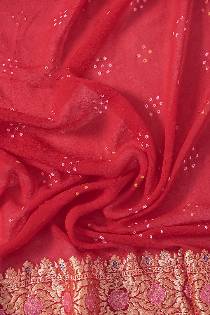Red & Yellow Handcrafted Bandhani Wedding Saree Set by Peeli Kothi at Pernia's Pop Up Shop