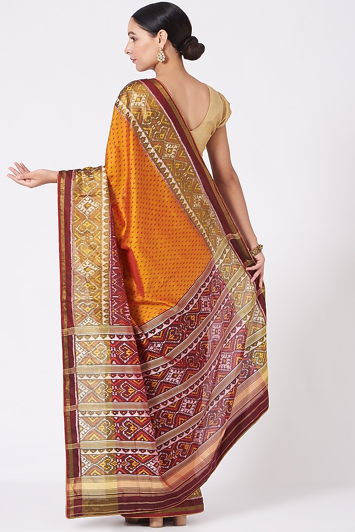 Sunset Yellow Handwoven Ikat Party Wear Saree Set by Peeli Kothi at Pernia's Pop Up Shop