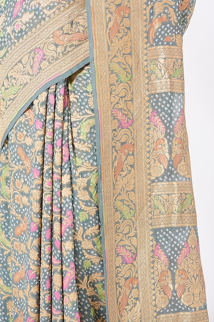 Mint Blue Bandhani Wedding Saree Set by Peeli Kothi at Pernia's Pop Up Shop