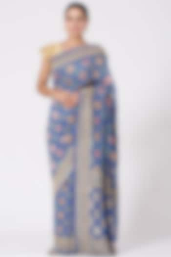 Cobalt Blue Bandhani Saree Set by Peeli Kothi at Pernia's Pop Up Shop