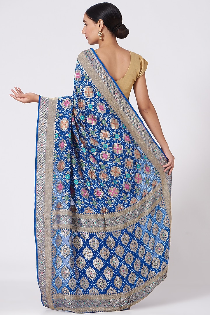 Cobalt Blue Bandhani Wedding Saree Set by Peeli Kothi at Pernia's Pop Up Shop