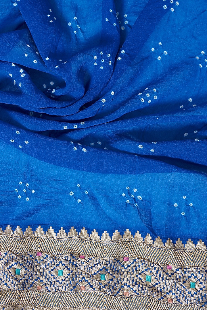 Cobalt Blue Bandhani Wedding Saree Set by Peeli Kothi at Pernia's Pop Up Shop