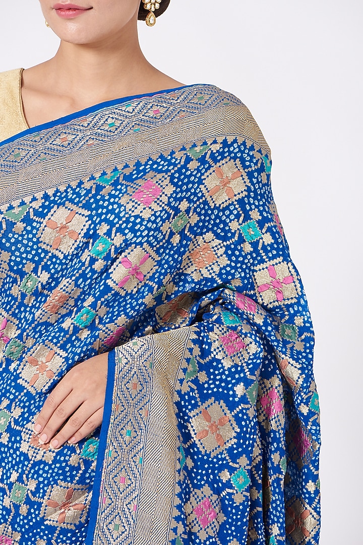 Cobalt Blue Bandhani Wedding Saree Set by Peeli Kothi at Pernia's Pop Up Shop