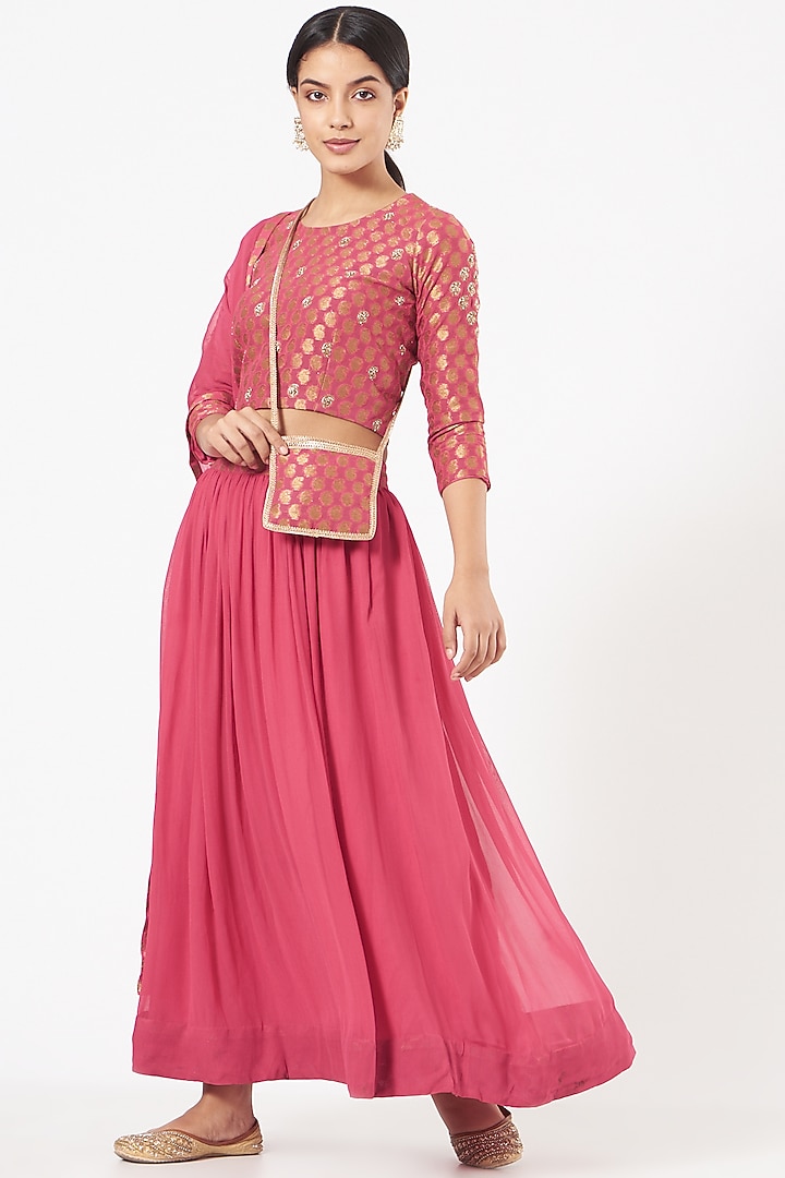 Rani Pink Georgette Wedding Lehenga Set by Peenacolada at Pernia's Pop Up Shop