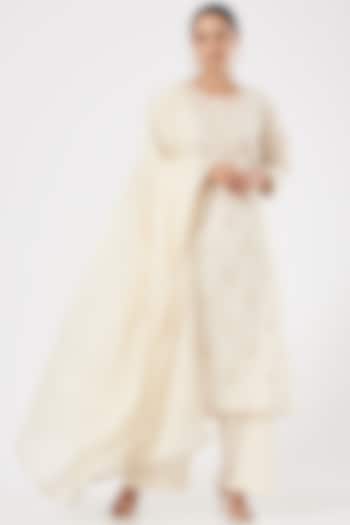 White Cotton Jacquard Kurta Set by Peenacolada at Pernia's Pop Up Shop