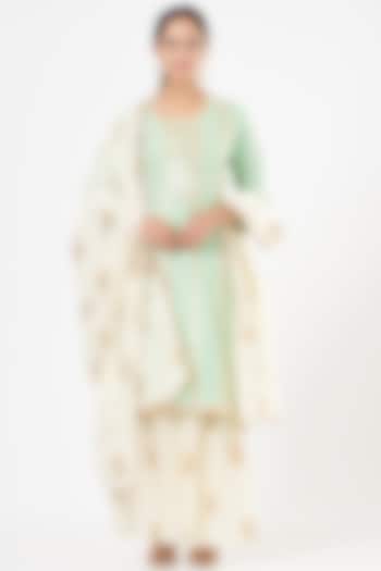 Pastel Mint Embroidered Kurta Set by Peenacolada at Pernia's Pop Up Shop
