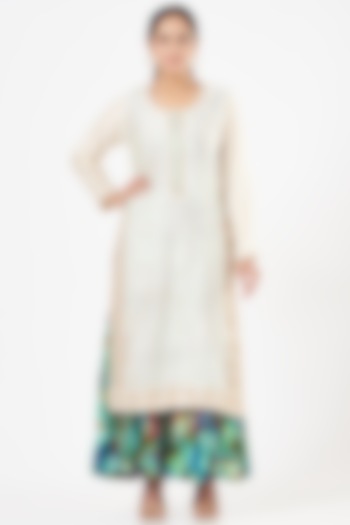 White Embroidered Kurta With Multi-Colored Inner by Peenacolada
