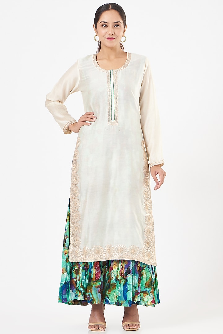 White Embroidered Kurta With Multi-Colored Inner by Peenacolada