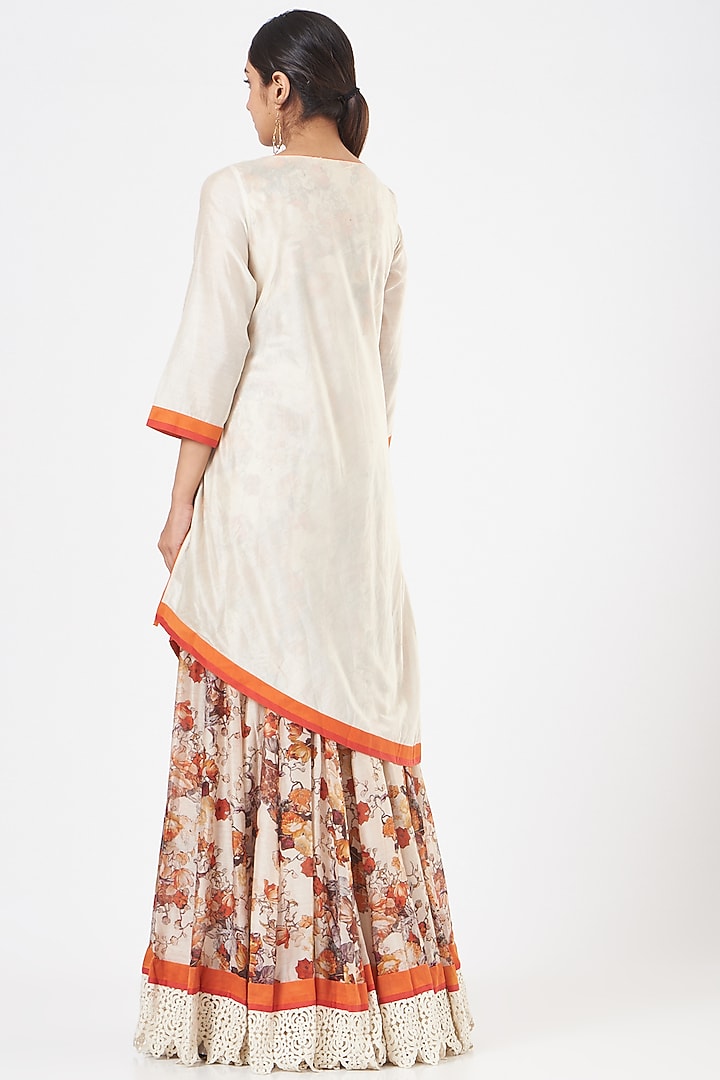 Cream Printed Party Wear Anarkali With Attached Top by Peenacolada at Pernia's Pop Up Shop