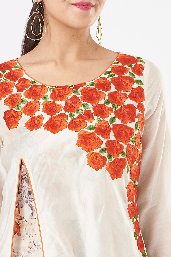 Cream Printed Party Wear Anarkali With Attached Top by Peenacolada at Pernia's Pop Up Shop