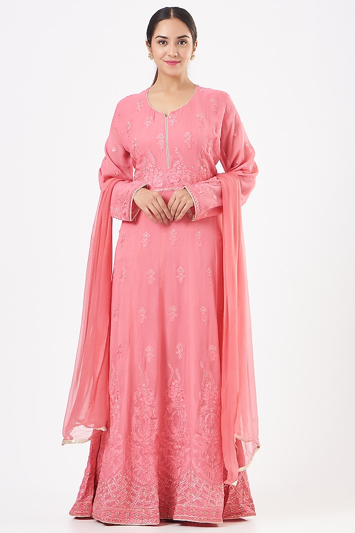 Blush Pink Embroidered Party Wear Anarkali Set by Peenacolada at Pernia's Pop Up Shop