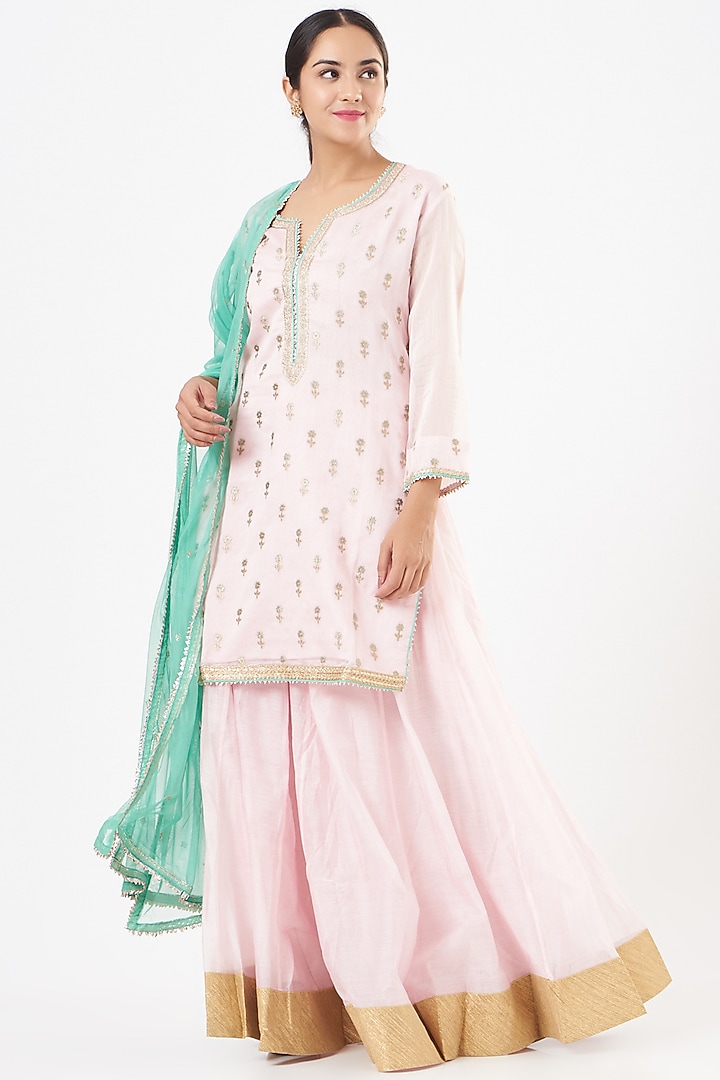 Blush Pink Chanderi Lehenga Set by Peenacolada at Pernia's Pop Up Shop