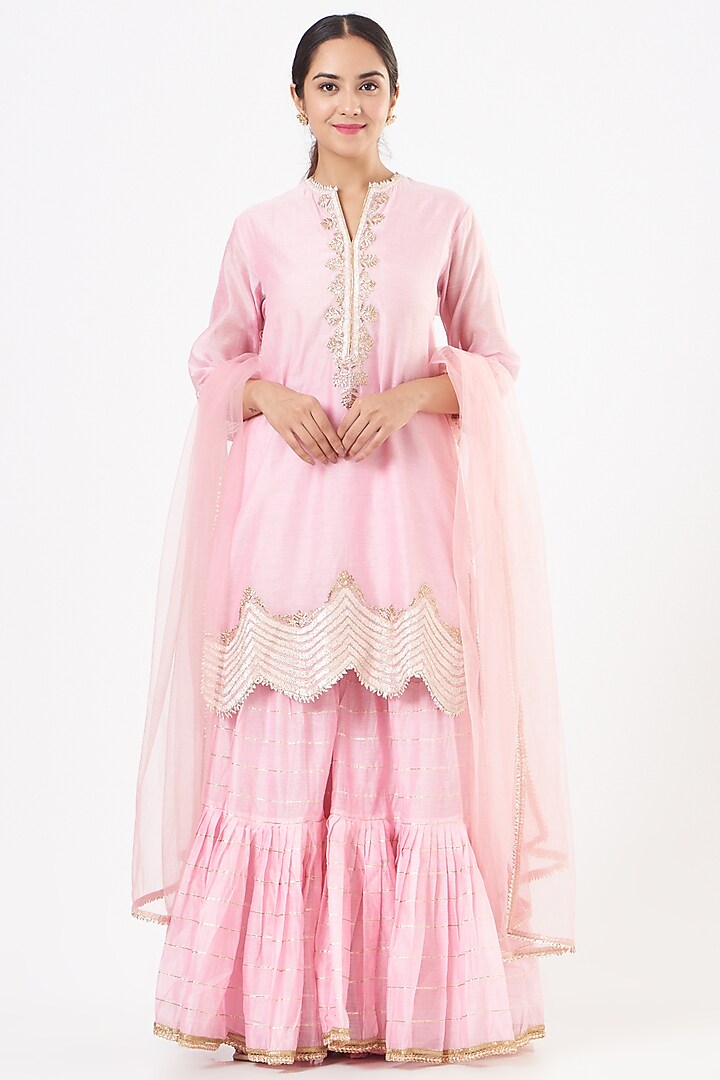 Blush Pink Chanderi Gharara Set by Peenacolada at Pernia's Pop Up Shop