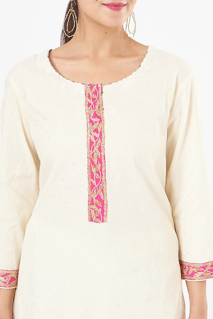 Cream Embroidered Kurta Set by Peenacolada at Pernia's Pop Up Shop