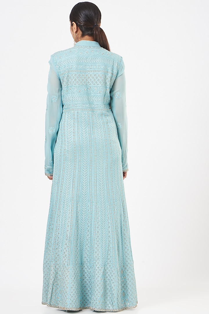 Blush Blue Embroidered Party Wear Anarkali Set by Peenacolada at Pernia's Pop Up Shop