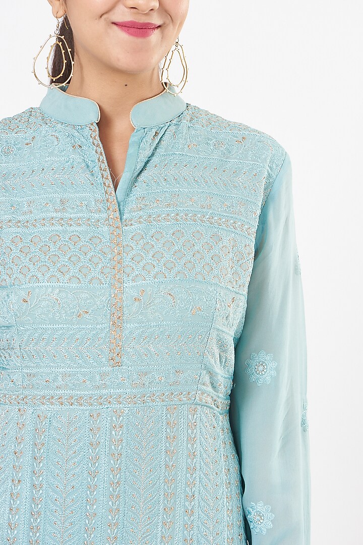 Blush Blue Embroidered Party Wear Anarkali Set by Peenacolada at Pernia's Pop Up Shop