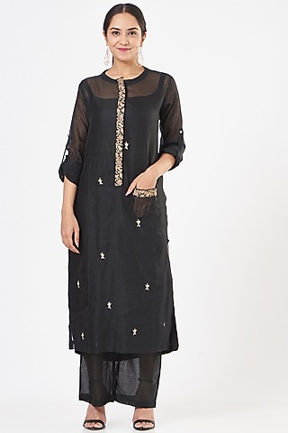 Black Embroidered Kurta Set by Peenacolada