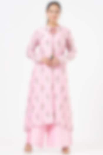 Blush Pink Embroidered A-Line Kurta Set by Peenacolada at Pernia's Pop Up Shop