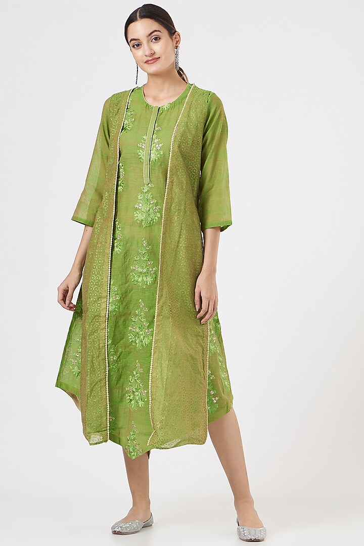 Mehendi Green Embroidered Dress by Peenacolada