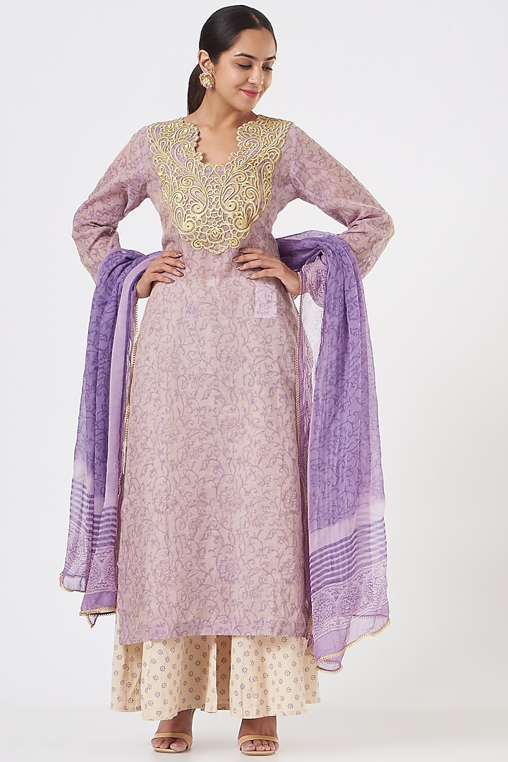 Mauve Printed Sharara Set by Peenacolada at Pernia's Pop Up Shop