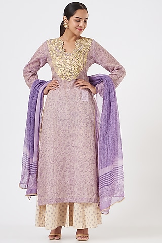 Mauve Printed Sharara Set by Peenacolada