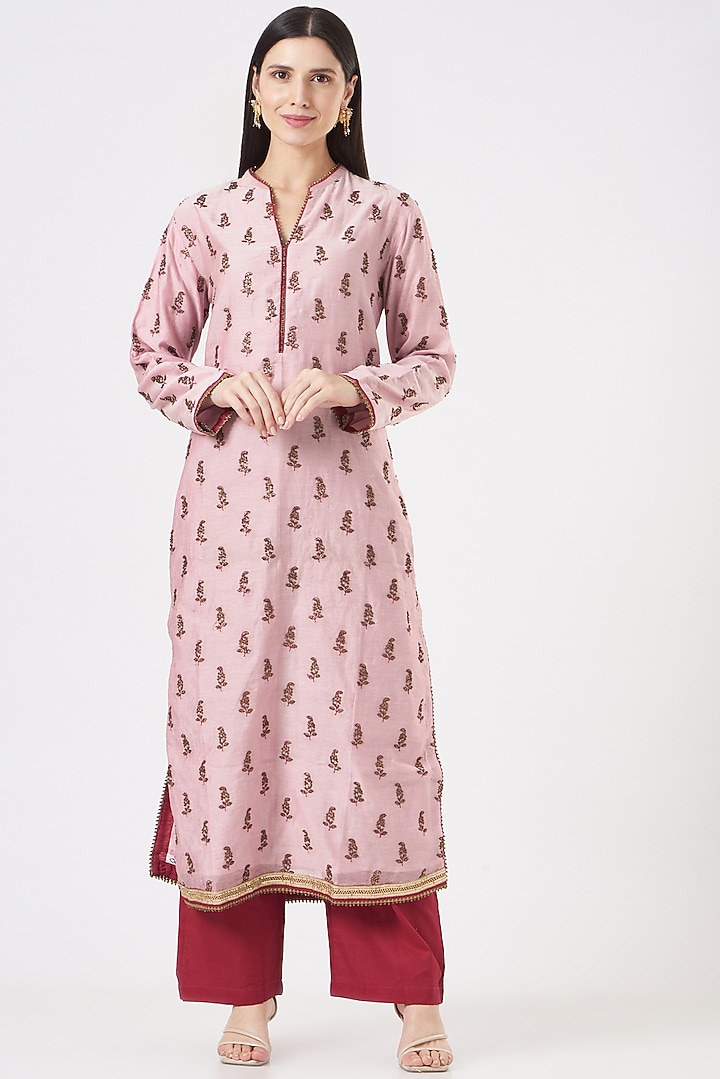 Light Pink Chanderi Kurta Set by Peenacolada at Pernia's Pop Up Shop