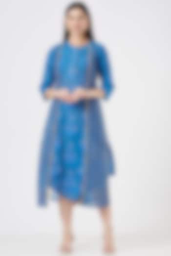 Cobalt Blue Printed Dress With Cape by Peenacolada