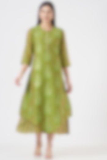 Mehendi Green Printed Kurta With Inner Dress by Peenacolada