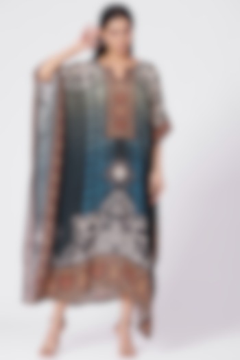 Olive Green & Blue Printed Kaftan by Peenacolada at Pernia's Pop Up Shop